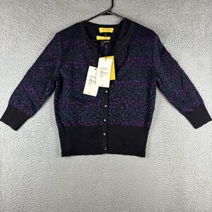 St. John Cardigan & Tank Set Women’s P Black Purple Animal Print Wool Blend